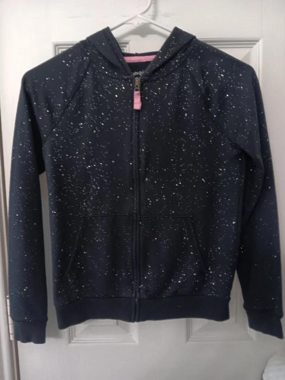Jumping Beans Girl's Black Metallic Sparkle Zip-Up Hoodie with Front Pockets - 1